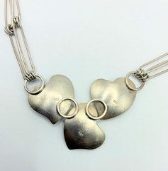 Artisan Crafted SS 925 Triple Heart & Unique Paper Clip Link 24” Chain Necklace
