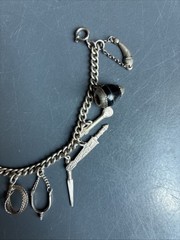 Vintage Silver Toned Western Theme Charm Bracelet 6.5 Inches