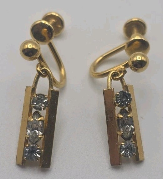 Vtg Van Dell 1/20 12K Gold Filled Screwback Rhinestone Earrings Dangle
