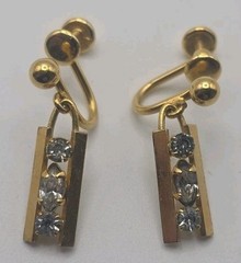 Vtg Van Dell 1/20 12K Gold Filled Screwback Rhinestone Earrings Dangle