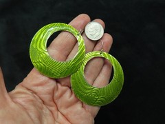 Vintage Contemporary Silver Tone Green Enamel Dangle Pierced Earrings