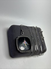 Antique Art Deco Sterling Silver Flower Basket Enamel Locket Necklace