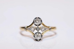 Art Deco Vintage Style Round Cut Created Diamond Two Tone Plated Engagement Ring
