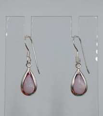 925 Pink Chalcedony Teardrop 1in Drop Earrings Sterling Silver Bezel Set Pear