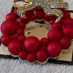 Napier Brooch Women’s Red Christmas Wreath Balls Pin Bow Cubic Zirconia