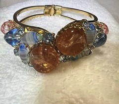 Vintage DeLizza & Elster (D & E, Juliana) Peach and Blue Clamper Bracelet