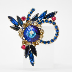 Juliana Delizza Elster Brooch Rivoli Margarita Blue Crystal Rhinestone Brooch