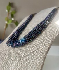 Vintage Oil Slick Iridescent Bead Torsade Necklace Statement Brass Boho Chic