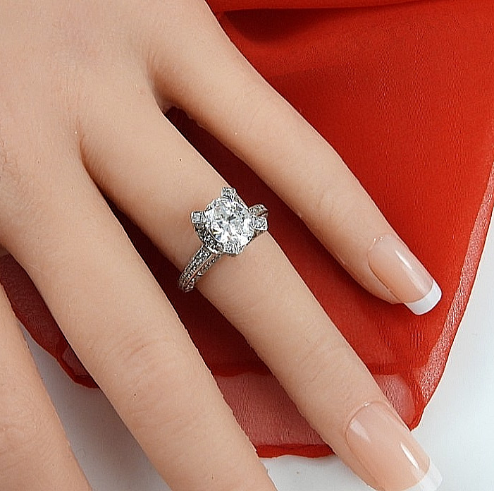Vintage Solid 14K White Gold Ring CZ Cluster Engagement Cocktail Fine Jewelry