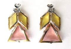 Pair of Antique Art-Deco Yellow & Pink Faceted Crystal Earrings