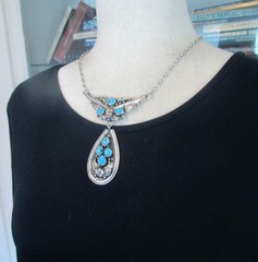 BIG CAROL FELLEY SOUTHWEST STERLING NECKLACE, 48 GRAMS, 3 1/8 x 3 INCHES PENDANT