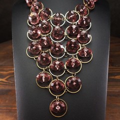 Vintage Lucite Bead Waterfall Boho Necklace Estate Purple Pink Beaded Jewelry