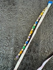 Vintage Gold Tone Rainbow Marquise Rhinestone Tennis Bracelet Purple Blue Green