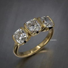1.50Ct Cushion Cut Diamond Three Stone Engagement Ring 14K Yellow Gold Plated