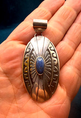 Vintage Sterling Silver Lapis Lazuli Pendant Southwestern Style 3″