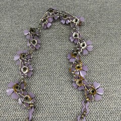 Vintage Necklace Acrylic Purple Flowers Rhinestone Centers 15 Inches READ