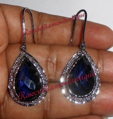 LATEST 0.66ct ANTIQUE ROSE CUT DIAMOND SILVER 925 SAPPHIRE VINTAGE LOOK EARRINGS