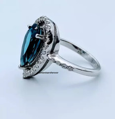 Large London Blue Pear Shape 4.00CT Topaz With Round Clear CZ Engagement Ring