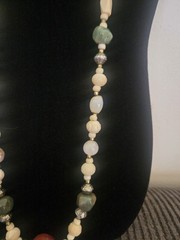 Vintage Stone And Carved Bovine Bone Beaded Necklace 32″