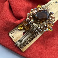 Vtg ‘50/‘60 Alice Caviness Brooch. Crystal/ Glass and dangling fringe. See pics.