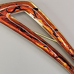 Vintage Modernist Brooch Mid Century Orange Enamel Gold Tone Long 4.25″