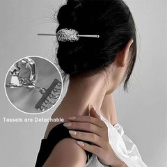 Tassel Metal Hair Stick,Irregular Wave Metal Claw Clip with Pearl Tassel Desi…