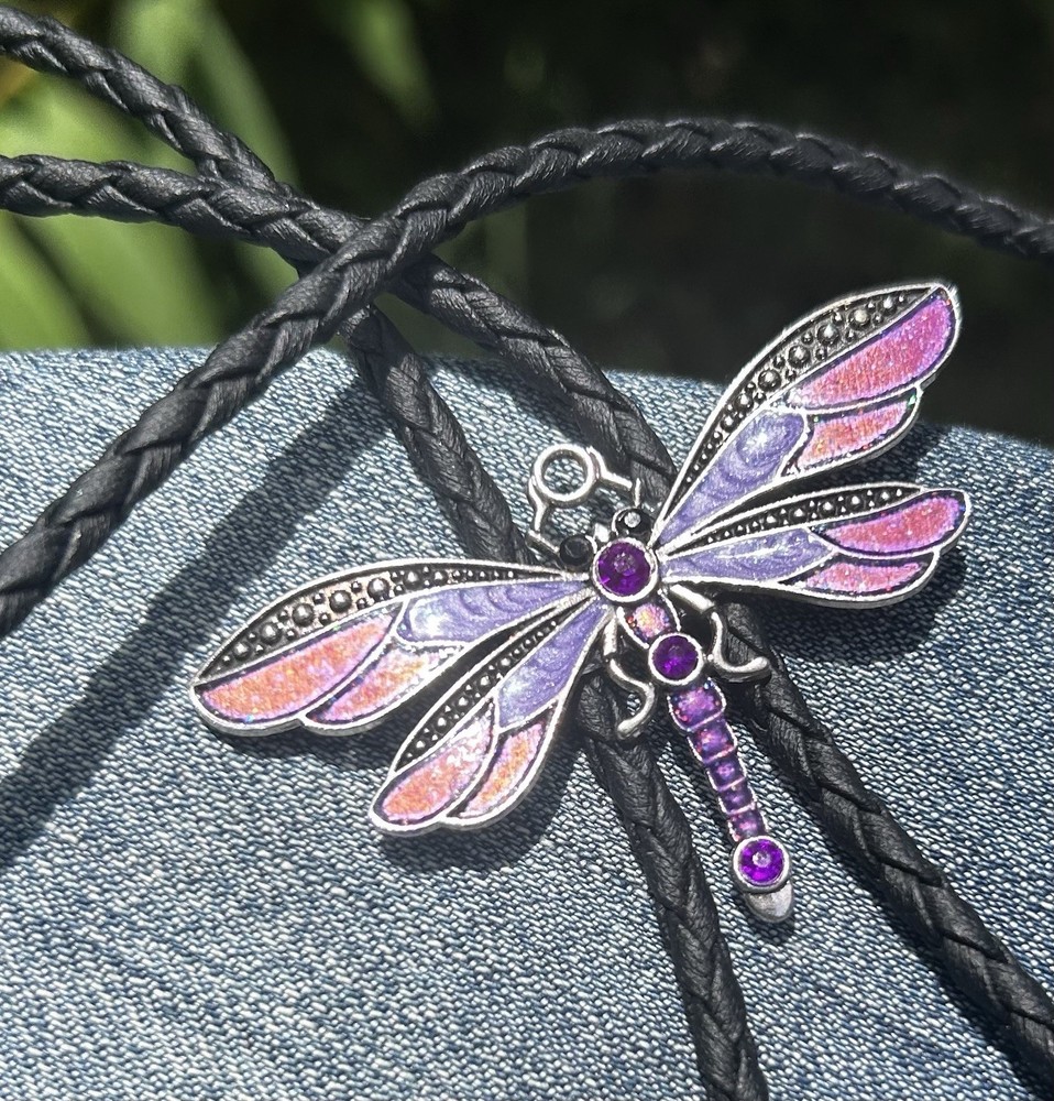 Vintage Purple Enamel Dragonfly Bolo Tie Adjustable FREE SHIPPING