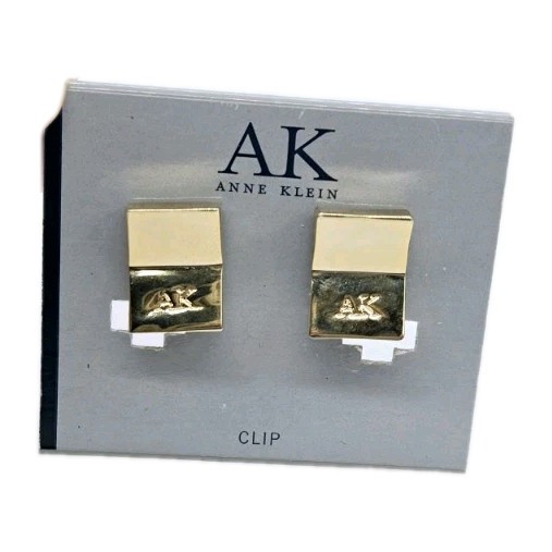 Anne Klein AK Clip On Earrings Gold tone .75 in Logo Chunky