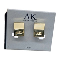 Anne Klein AK Clip On Earrings Gold tone .75 in Logo Chunky