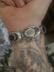 NF 925 Vintage Black Onyx Sterling Silver Bracelet Heavy 40 Grams . 7.5 Inches
