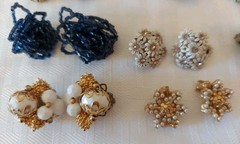 Lot Collection of 14 pairs of Vintage Clip-On Earrings Rhinestones Faux Pearls