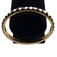 Vintage 60’s Inlaid Bone Mosiac Ebony Brass Bangle Bracelet