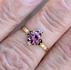 Beautiful 10 K Victorian Ring With Quality Pink Tourmaline And Diamonds Sz 5.5