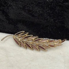 Vintage Rhinestone Feather Brooch Gold Tone Pink Purple Open Back LARGE