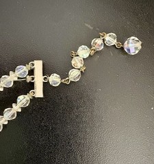 VTG 3 Strand Crystal Bead Necklace 1950s Iridescent Middle Strand Needs Repair