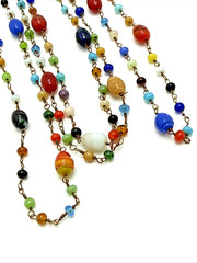 Vintage Venetian Lampwork Glass Bead Necklace Multicolor Swirl Long Boho 56″