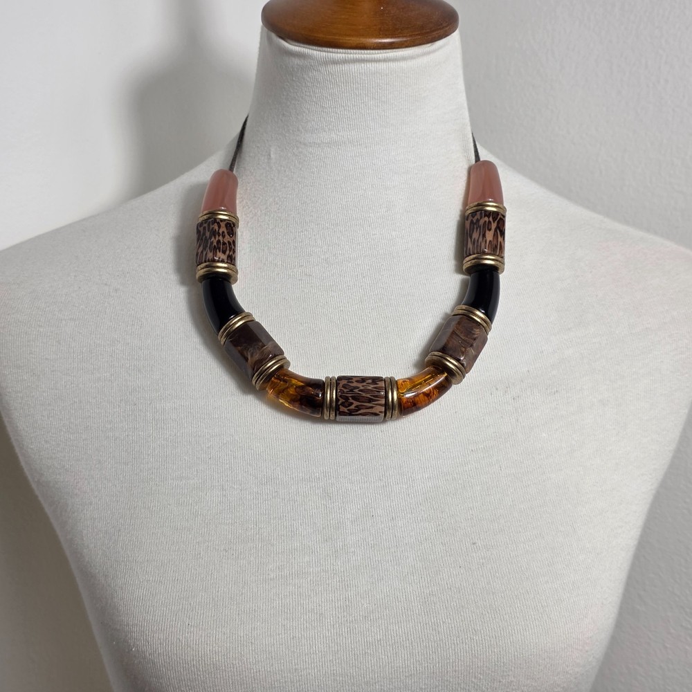 Contemporary Tribal Inspired Collar Necklace Chunky Multi-Textured Beads