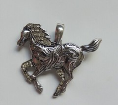 Silver-Tone Rhinestone metal Horse Pendant