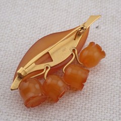 Vtg Russian Carved Amber Lily Of The Valley Pin Brooch Signed 3RK Weighs 7.7 gr