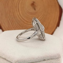 Art Deco Filigree Ring Vintage Style Engagement Cocktail Ring 14K White Gold FN