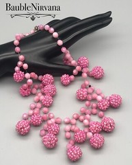 Vintage Langani Pink Raspberry & Faceted Glass Beads Bib Collar Necklace