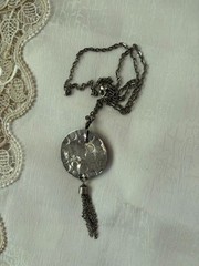 Vintage 30” Silver Tone Necklace – Lapis Lazuli Amulet Pendant with Tassel