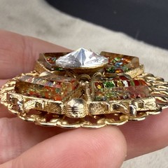 Vintage Necklace Gold Tone Foiled Art Glass 23”