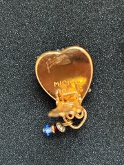 Michal Golan Earrings Clip On Heart Drop Dangle Gold Tone Byzantine Style Mosaic
