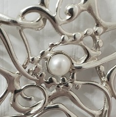 HAGIT GORALI Sterling Vintage Israel Pearl Star Pendant W Chain