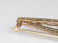 14K Gold Vintage Art Deco Filigree Bar Pin with Diamond Brooch Long Elongated