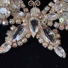 Signed Kramer Rhinestone Butterfly Brooch Clear & AB Gold Tone Vintage 1950s
