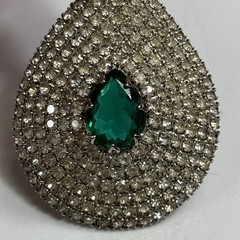 Vintage Signed “Celebrity NY” Crystal Clear and Green Rhinestone Teardrop Brooch
