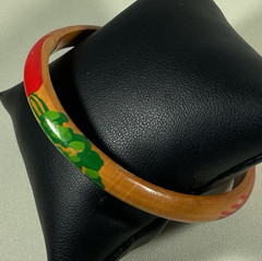 Lot of 4 Bangle Bracelets Wood-like Lacquered Painted 2 Gray 1 Brown 1 Multi EUC