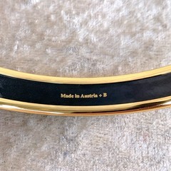 Vintage Hermes Enamel Bangle Bracelet Green Enamel Hibiscus Gold Rim 65 w/Case